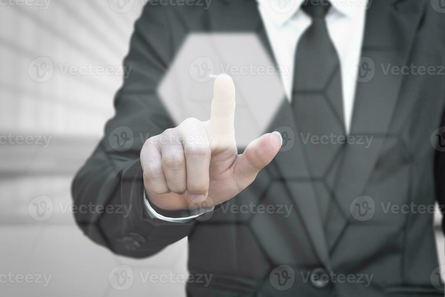 Businessman pressing touch screen interface. Idea for about technology and choices business. photo