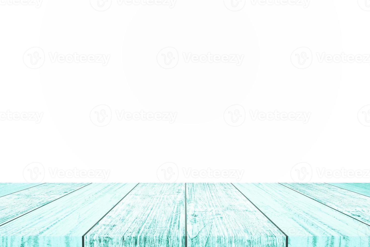 Empty blue wooden table top on white background. For product display or design. photo