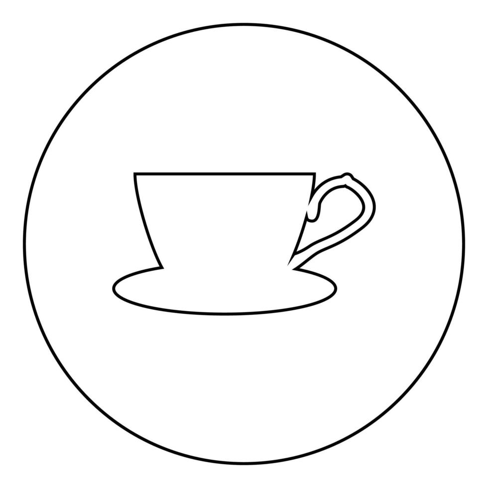 Tea cup with saucer icon in circle round outline black color vector illustration flat style image