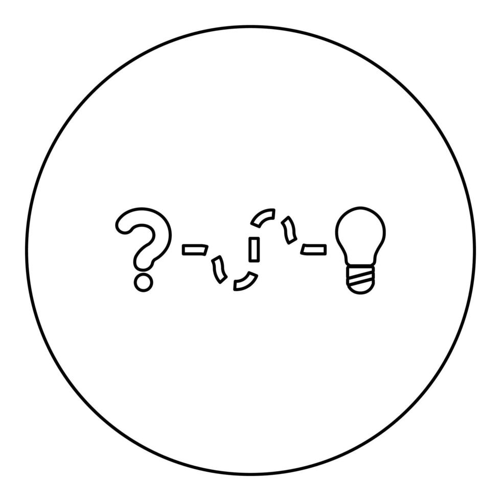 Concept of finding solution to the issue Question and path to the light bulb Searching for Innovation icon in circle round black color vector illustration solid outline style image