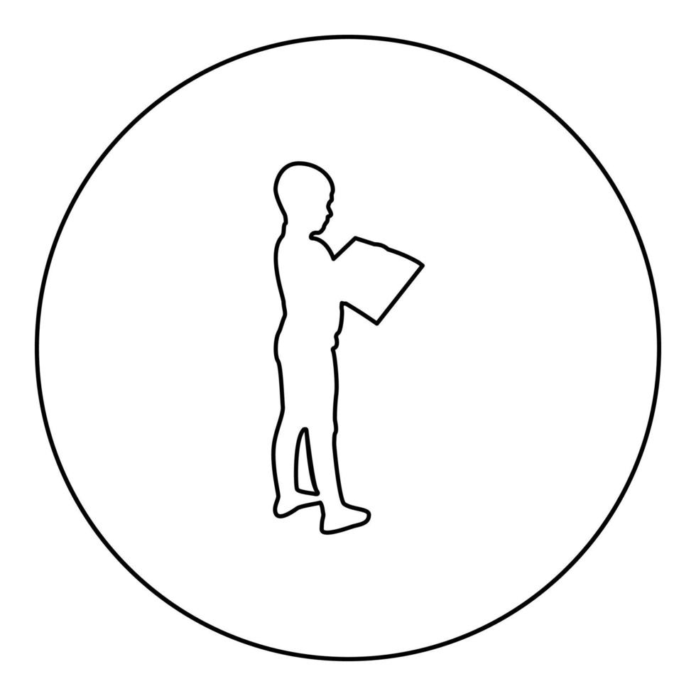 Boy reading book standing Teen male with open book in his hands Cute schoolboy read Ready to back to school concept Education online learning silhouette in circle round black color vector