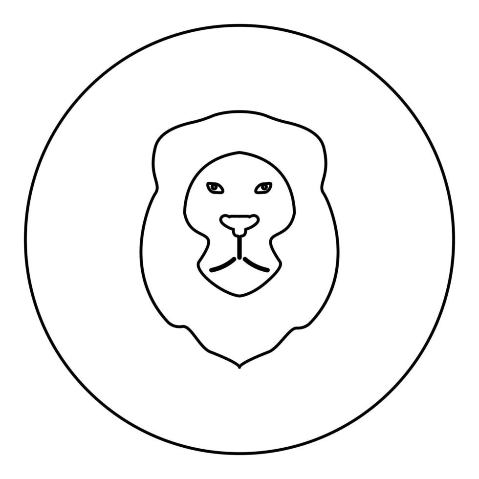 Lion Animal Wild cat head icon in circle round black color vector illustration image outline contour line thin style