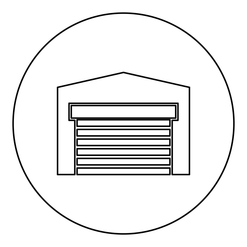 Garage door for car Roller shutter hangar warehouse icon in circle round black color vector illustration image outline contour line thin style