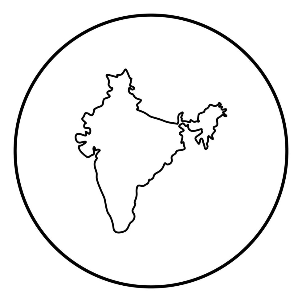 mapa de india icono color negro en círculo redondo vector