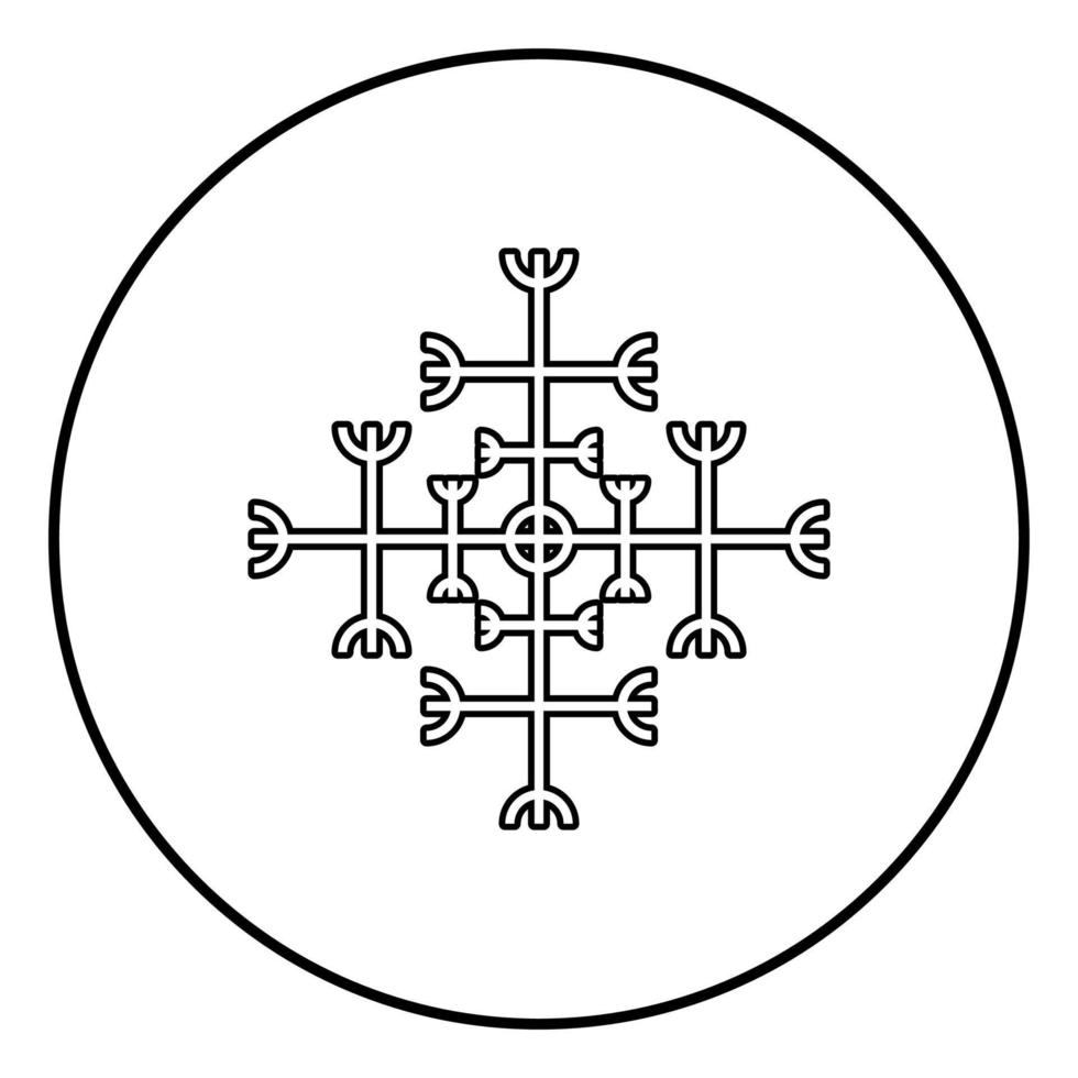 Helm of awe aegishjalmur or egishjalmur galdrastav icon outline black color vector in circle round illustration flat style image