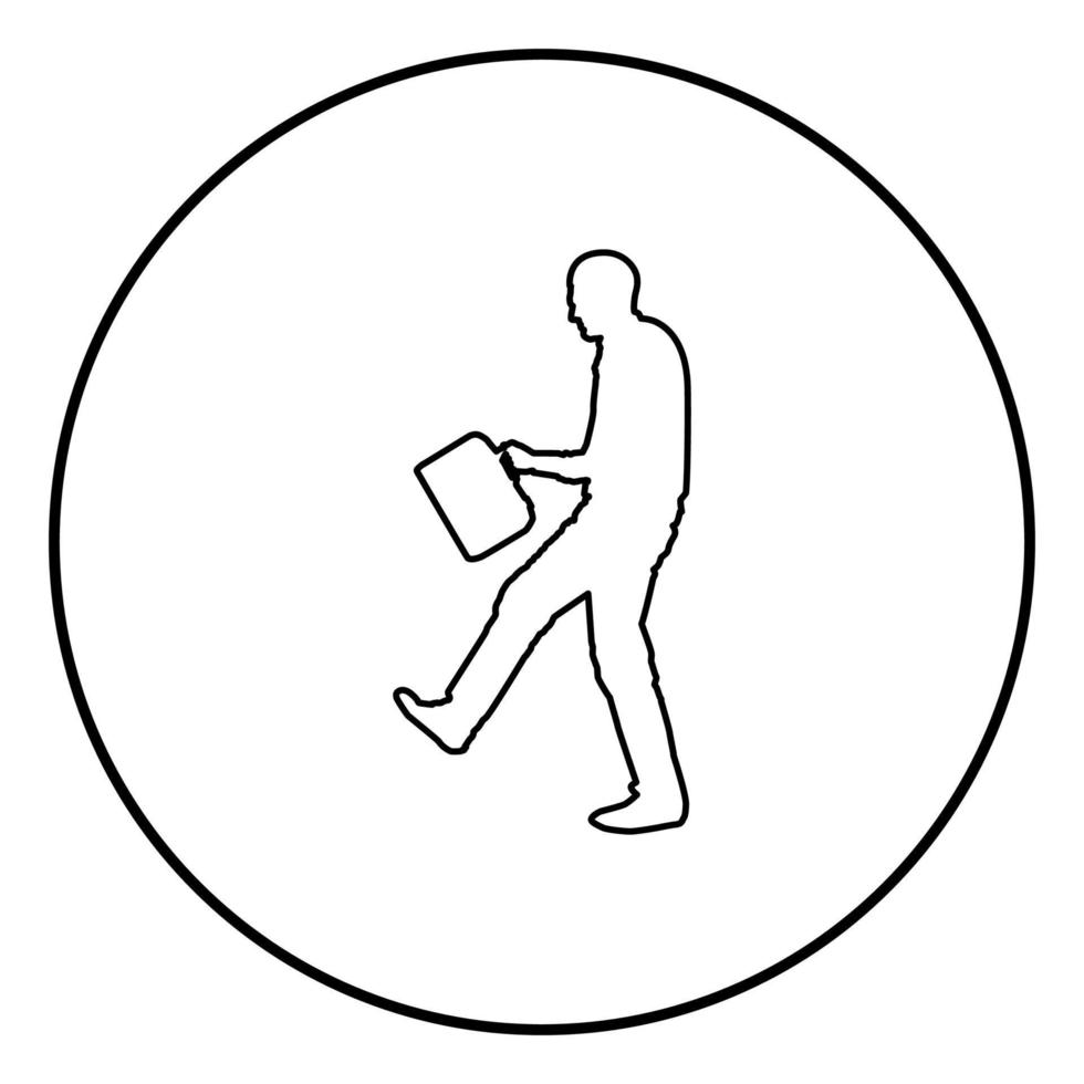 Cheerful man with a briefcase Concept success win Successfull bussines man icon outline black color vector in circle round illustration flat style image