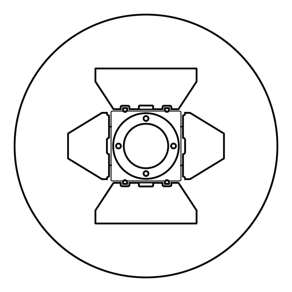 Studio spot lights Studio projector front view Spotlight Movie equipment Spot lamp Projector light concept icon in circle round outline black color vector illustration flat style image