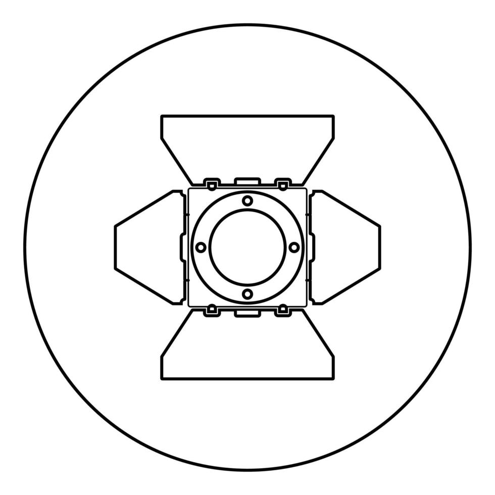 focos de estudio proyector de estudio vista frontal foco equipo de película lámpara de foco proyector icono de concepto de luz en círculo contorno redondo color negro ilustración vectorial imagen de estilo plano vector