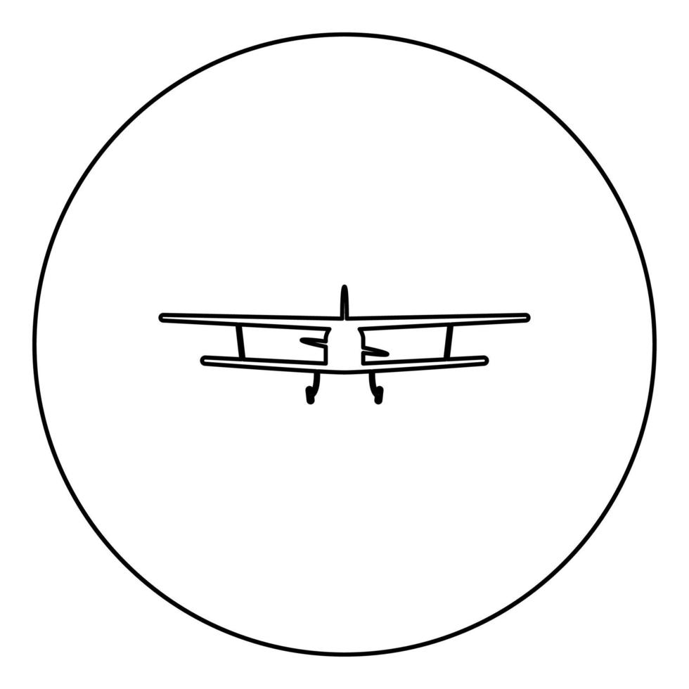 Airplane view with front Light aircraft civil Flying machine icon in circle round outline black color vector illustration flat style image