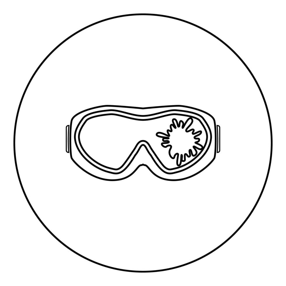 Paintball mask with mark of paint Blot on glass icon in circle round outline black color vector illustration flat style image