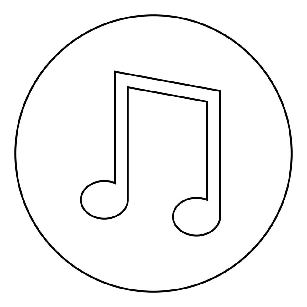 Eighth notes icon in circle round outline black color vector illustration flat style image
