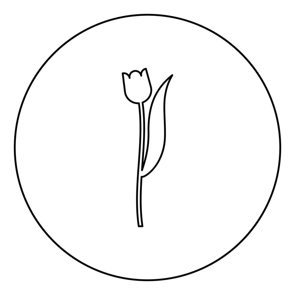 Flower tulip plant silhouette icon in circle round outline black color vector illustration flat style image