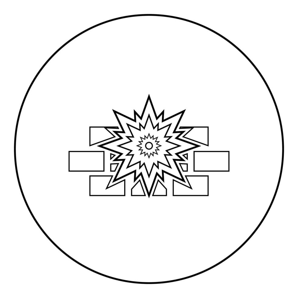 icono de pared de ladrillo de explosión en círculo contorno redondo color negro ilustración vectorial imagen de estilo plano vector