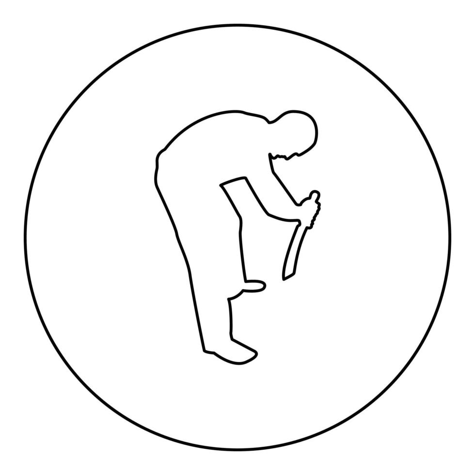 Man with sword machete Cold weapons in hand military man Soldier Serviceman in positions Hunter with knife Fight poses Strong defender Warrior concept Weaponry Stand silhouette in circle round black vector