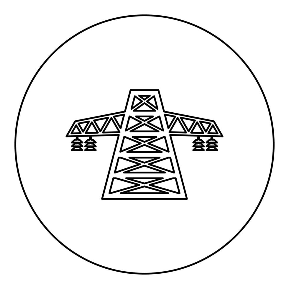 Electric pole post high voltage set line icon black color in round circle vector