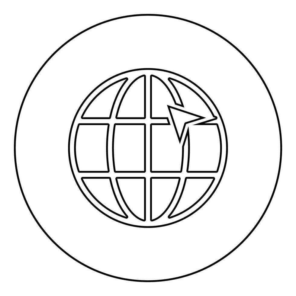 Arrow on earth grid Globe internernet concept Click arrow on website Idea using website icon in circle round outline black color vector illustration flat style image