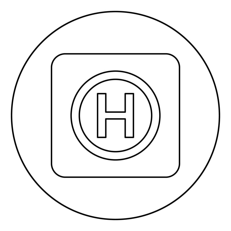 Helicopter landing pad Helicopter place icon in circle round outline black color vector illustration flat style image