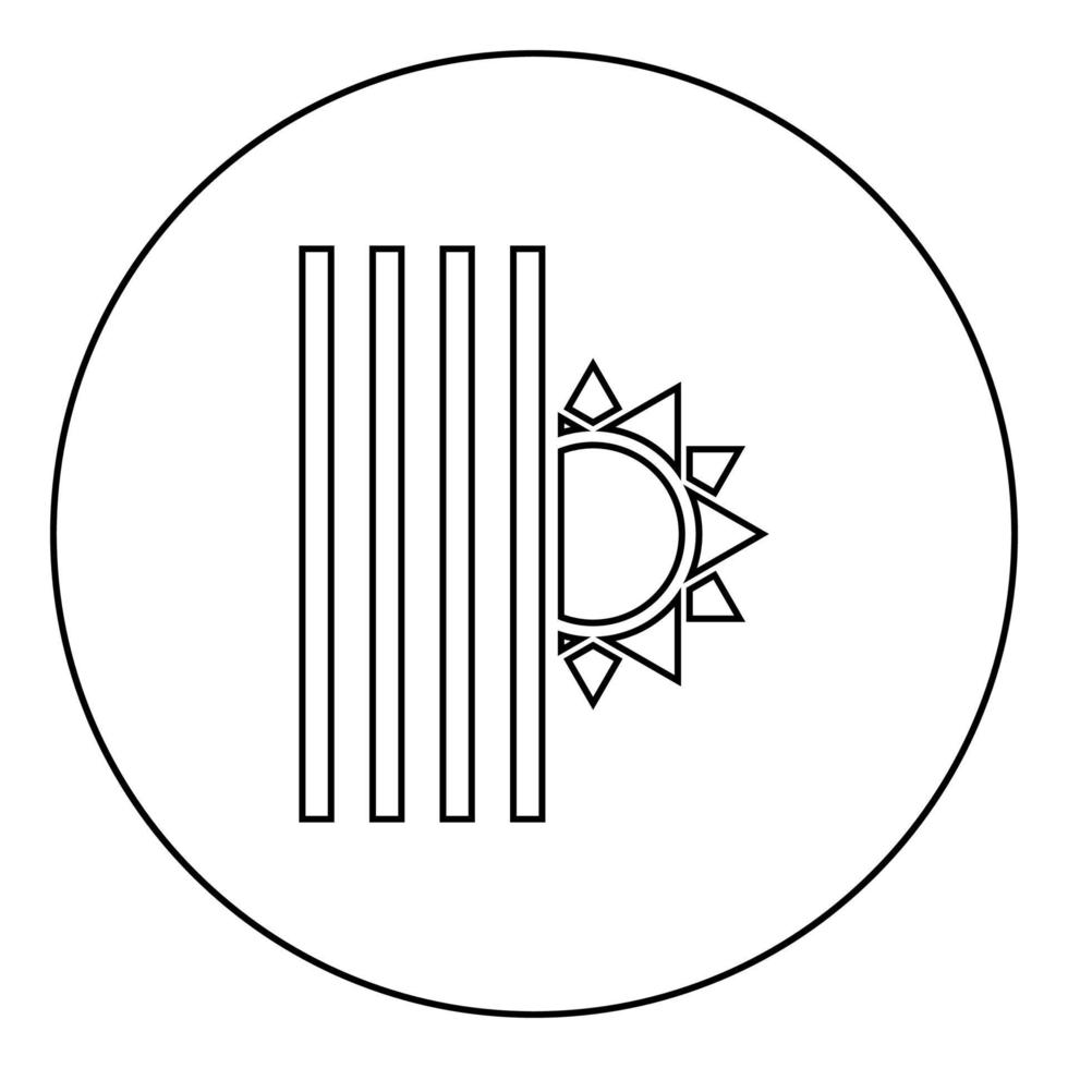 Venetian blind and sun Jalousie close sun Jalousie shutdown light Louver concept Shutter symbols icon in circle round outline black color vector illustration flat style image