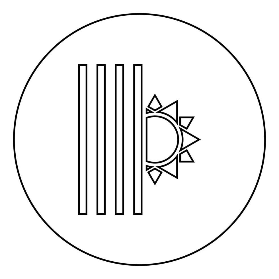 Venetian blind and sun Jalousie close sun Jalousie shutdown light Louver concept Shutter symbols icon in circle round outline black color vector illustration flat style image