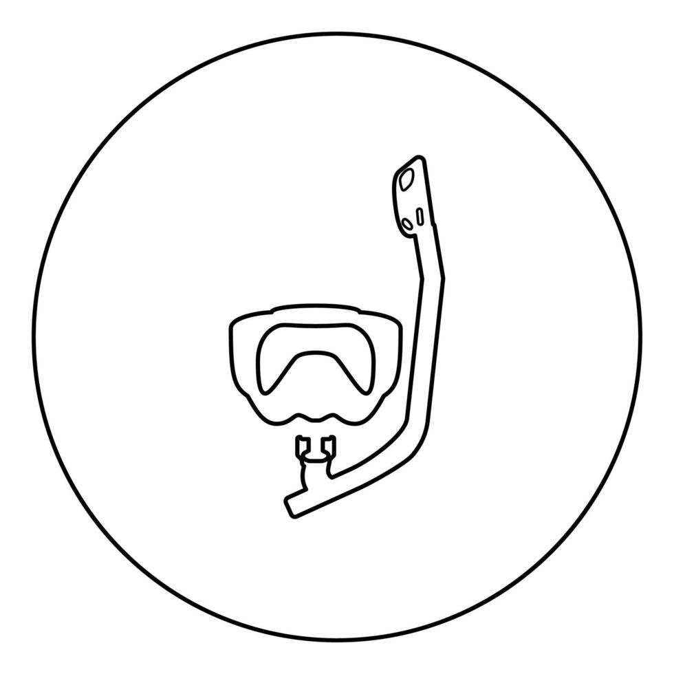 máscara de buceo con tubo de respiración equipos de esnórquel de buceo para nadar concepto de esnórquel icono de equipo de natación en círculo contorno redondo color negro ilustración vectorial imagen de estilo plano vector