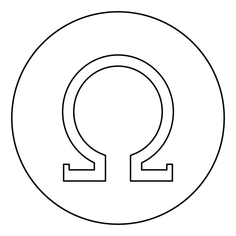 Omega greek symbol capital letter uppercase font icon in circle round outline black color vector illustration flat style image