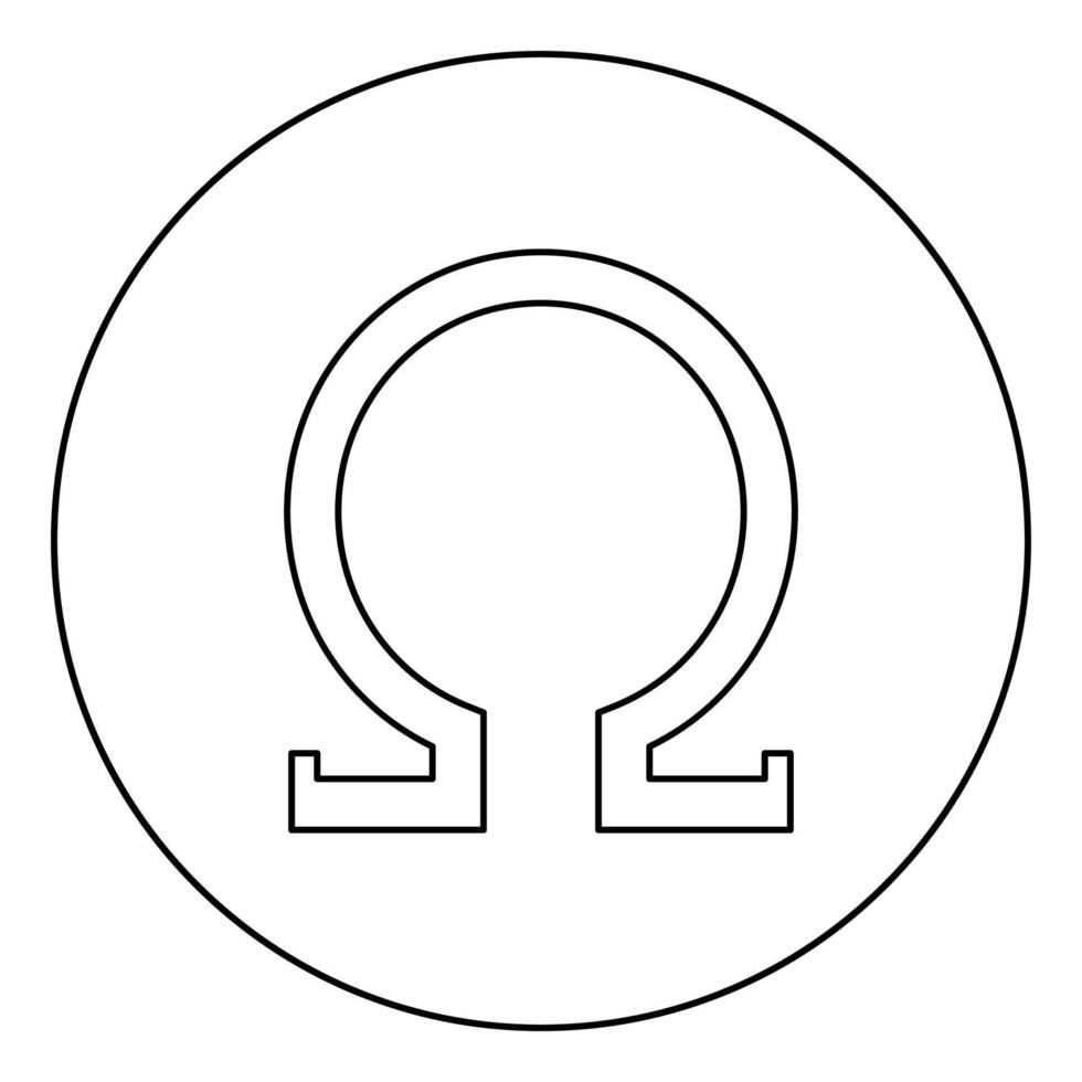 Omega greek symbol capital letter uppercase font icon in circle round outline black color vector illustration flat style image