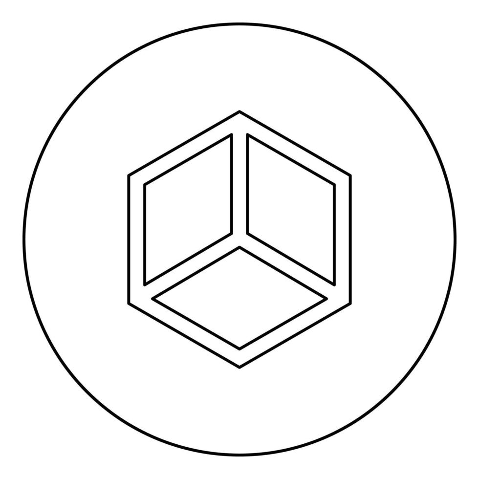 Abstract cube shape Hexagon box icon in circle round outline black color vector illustration flat style image