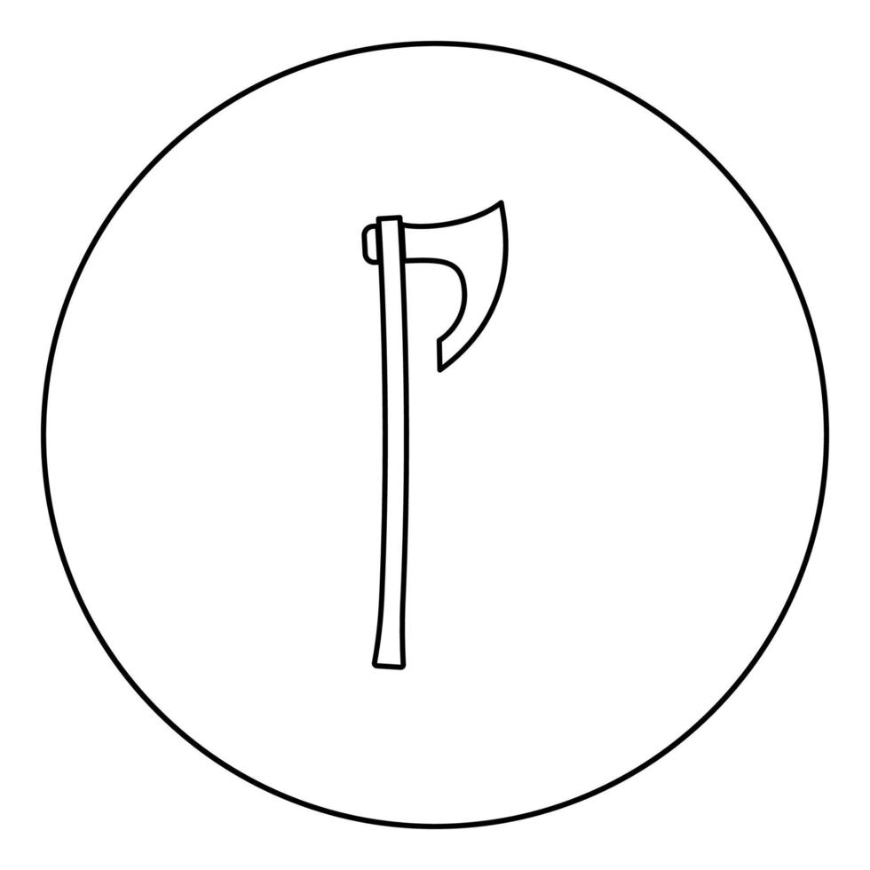hacha con mango largo icono de hacha vikinga en círculo contorno redondo color negro vector ilustración imagen de estilo plano