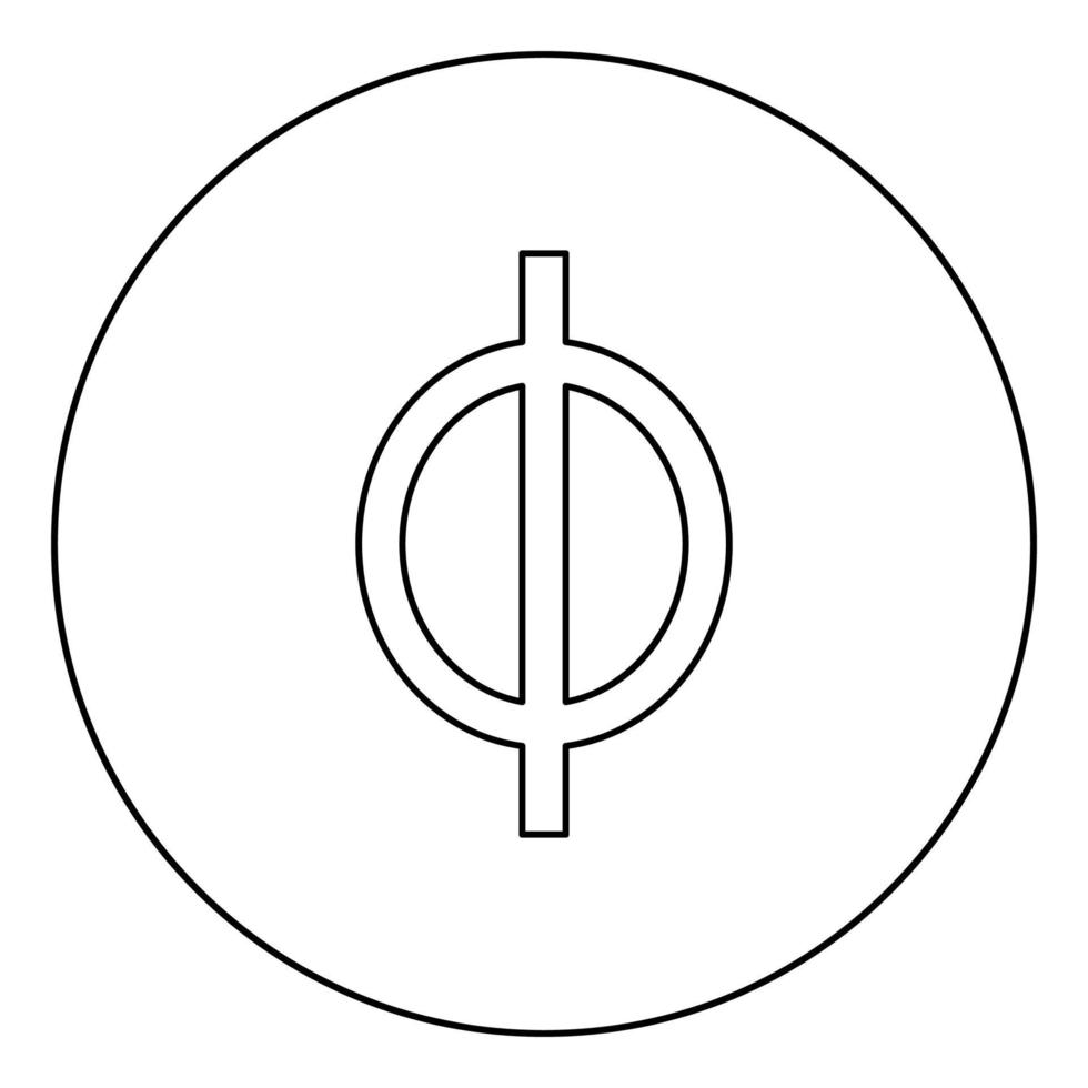 Phi greek symbol small letter lowercase font icon in circle round outline black color vector illustration flat style image