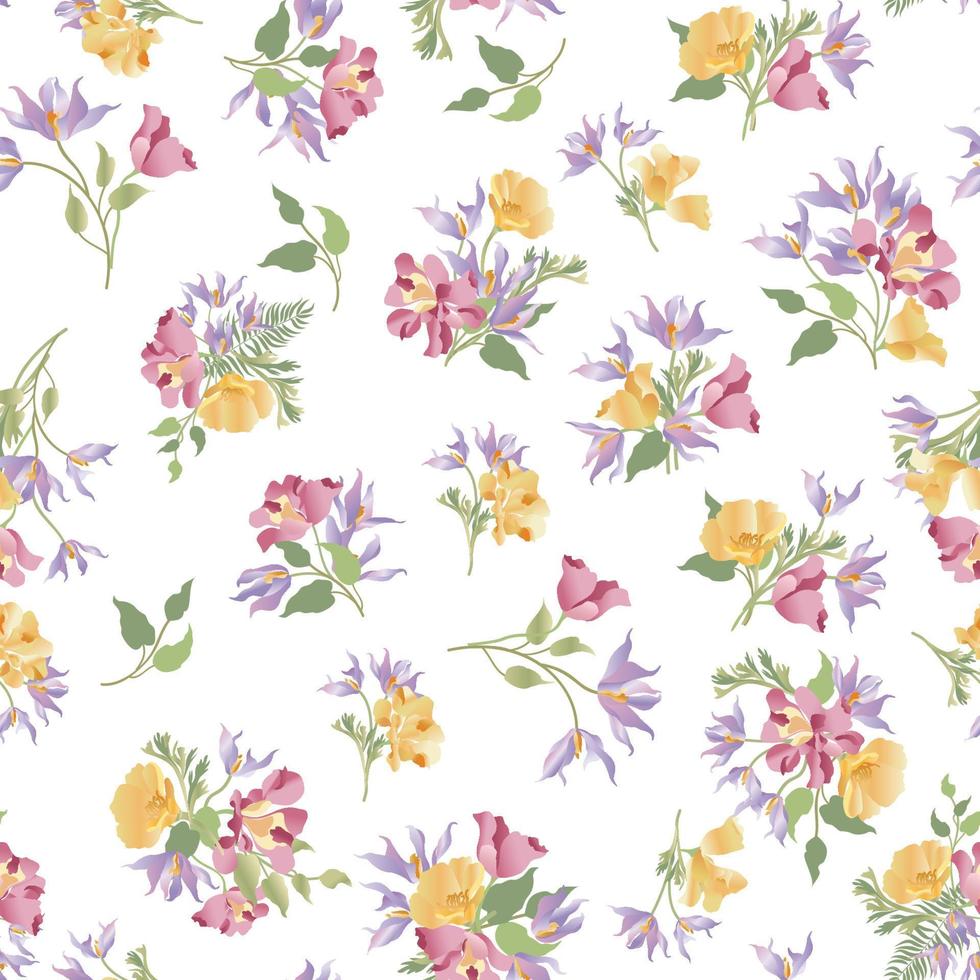 Floral seamless pattern. Flower garden ornamental white background. Flourish garden texture vector
