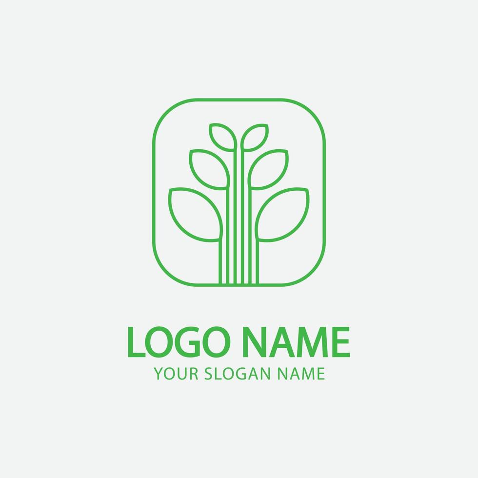 Nature vector logo in linear style. Simple landscape line icons with trees, fields business emblems, badges for, agriculture and ecology concepts, wellness, spa and yoga center.