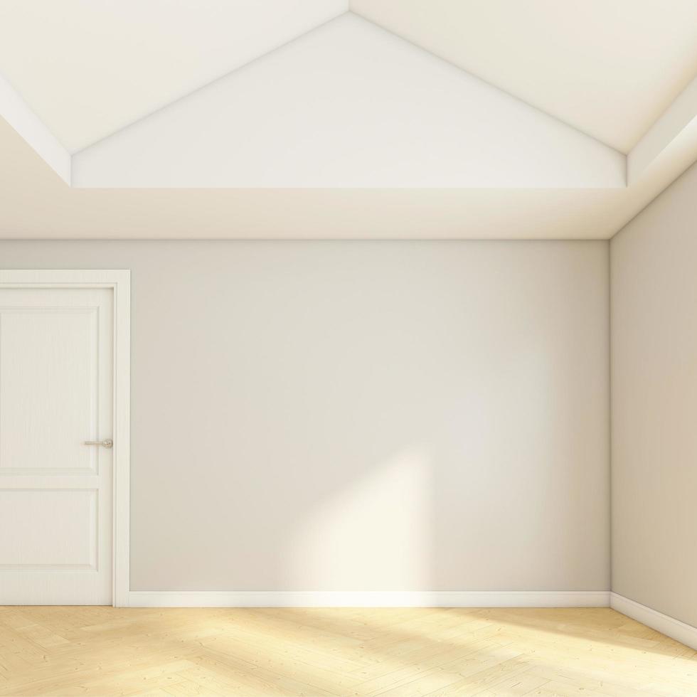 Empty room with grey wall and wood floor. 3D rendering photo
