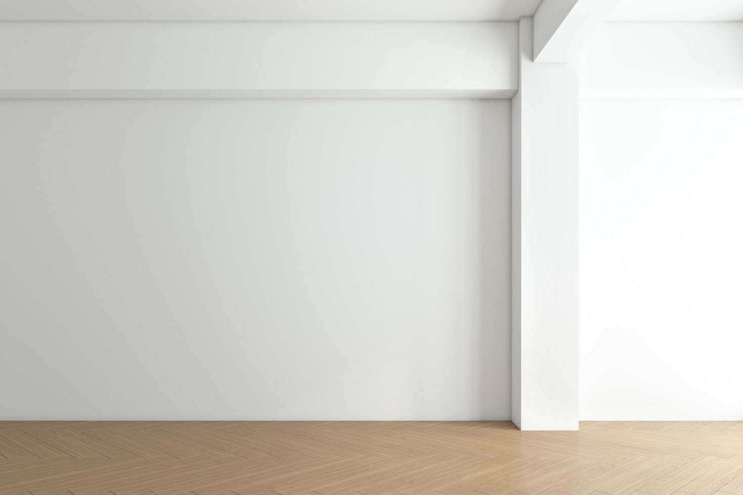 Minimalist empty room with white wall and wood floor. 3d rendering photo