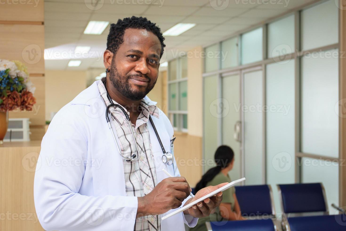 American - Black ethnicity doctor portrait in hospital portrait. photo