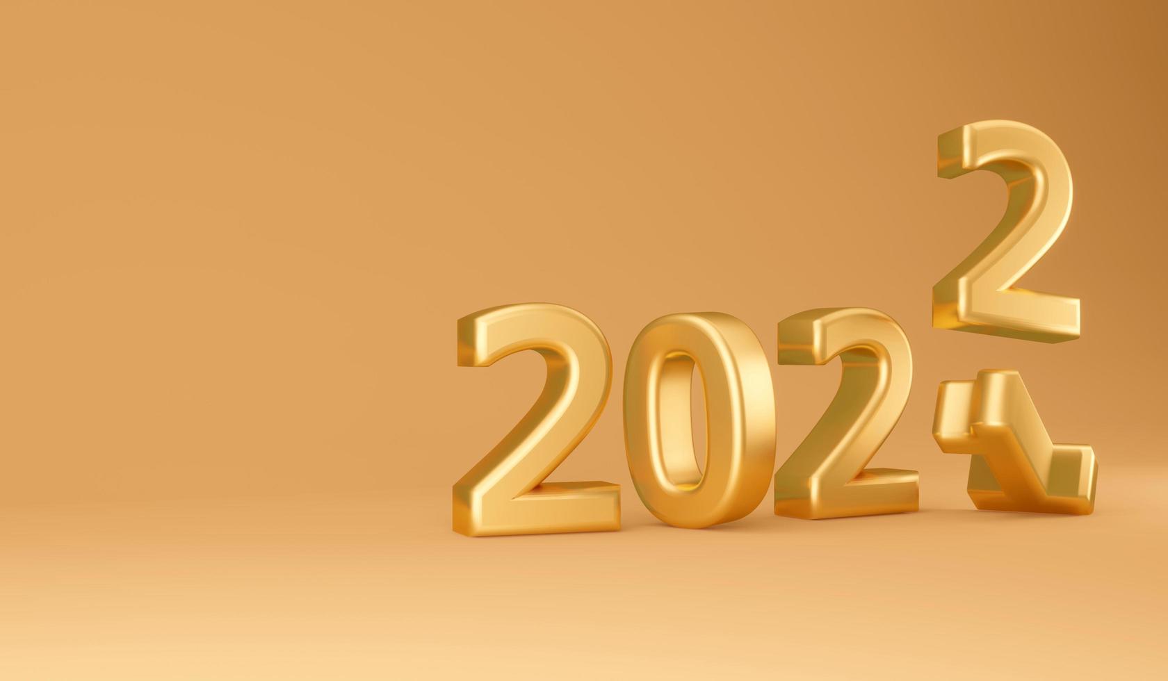 3D Rendering of 2021 replace by 2022 golden bold letters number in gold theme concept of New Year. 3D Render. 3D illustration. photo