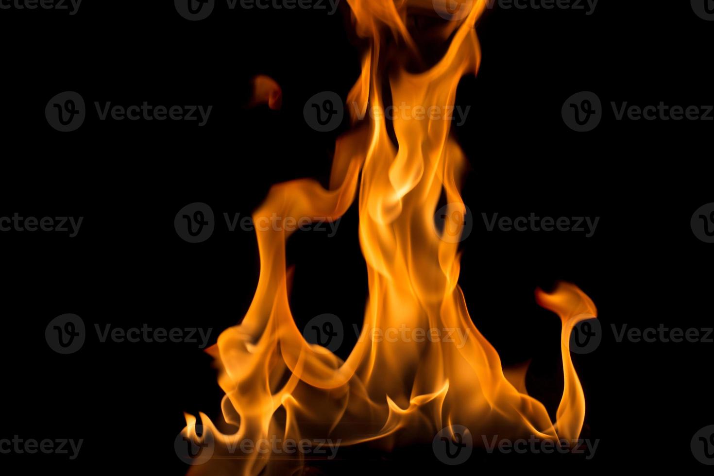 Fire flames on black background. photo