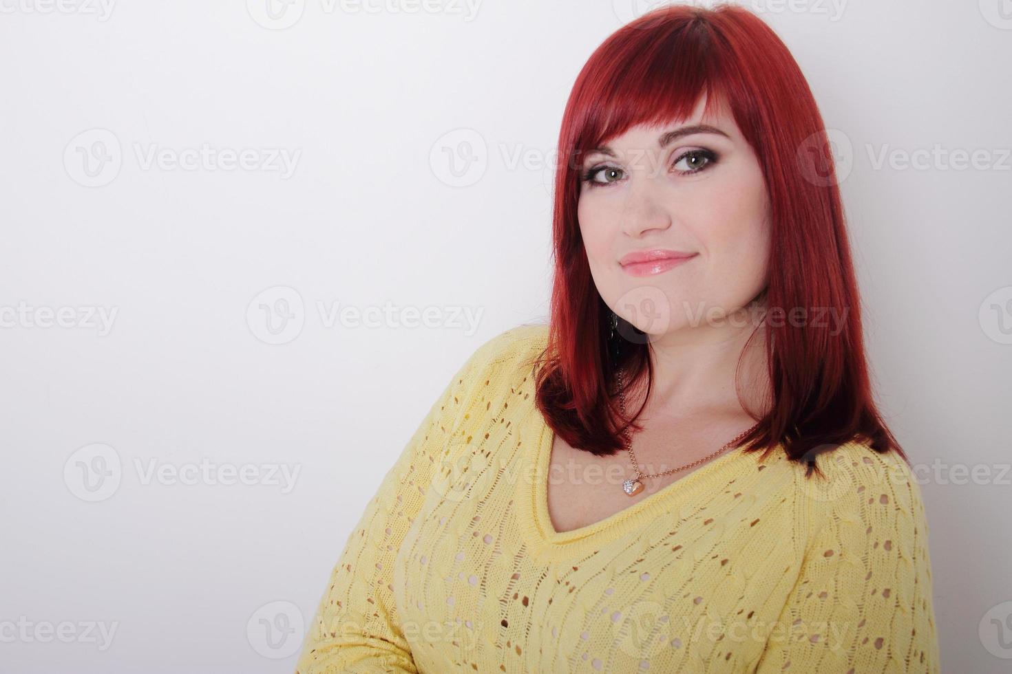 Redhead young woman, red hair haircut girl, portrait photo