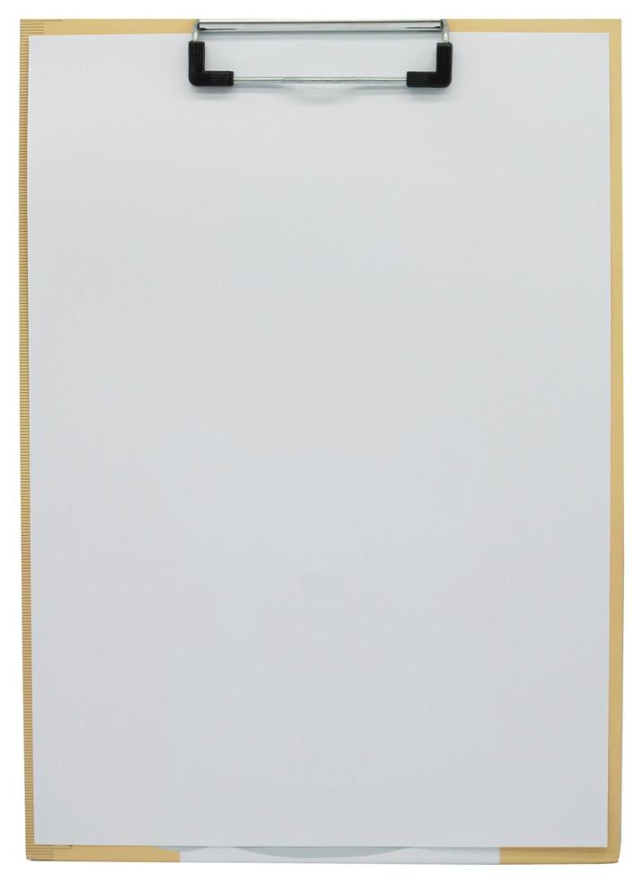 Clipboard with, a4 paper, isolated on white background. plastic clipboard with blank a4 paper mockup template photo