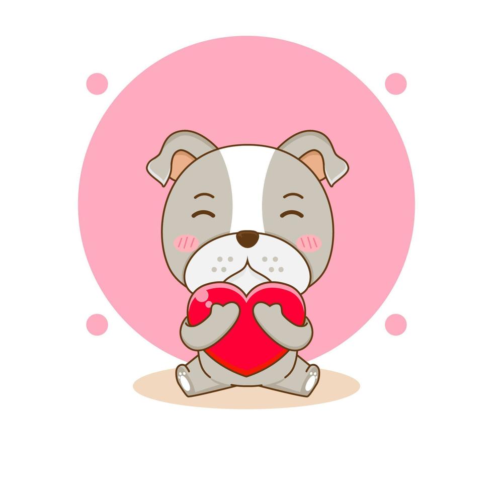 lindo bulldog abrazando amor personaje de dibujos animados ilustración vector