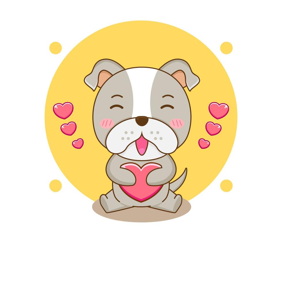 Cute bulldog holding love cartoon character illustration vector