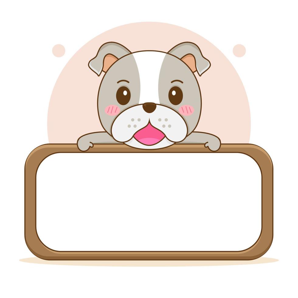 Cute bulldog with empty board cartoon character illustration vector