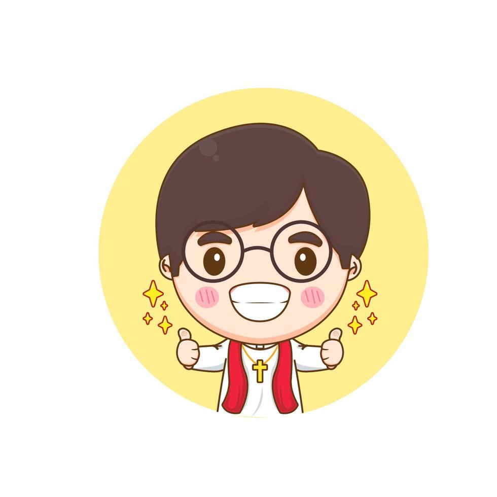Cute priest showing thumbs up chibi cartoon character illustration vector