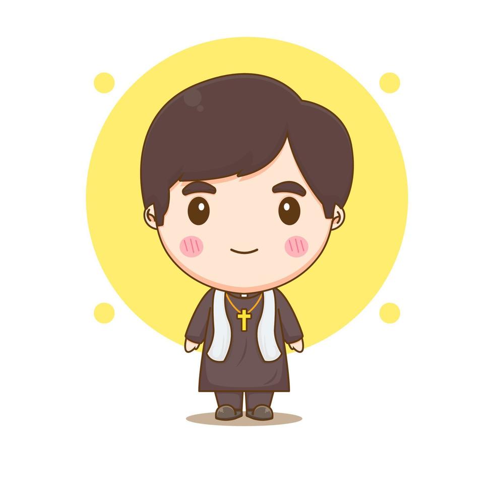 Cute priest chibi cartoon character illustration vector