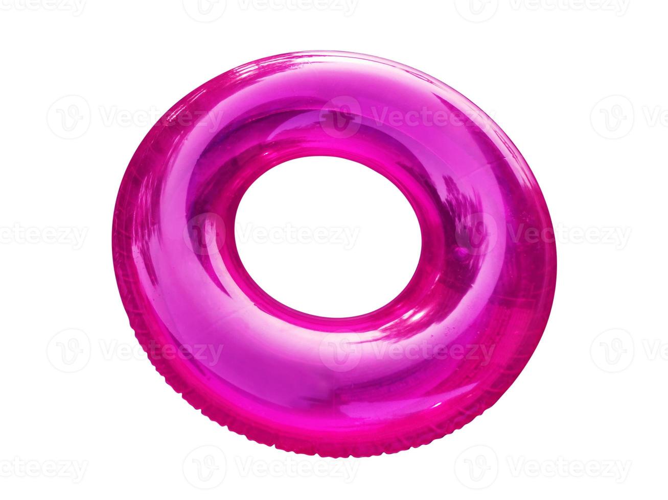 Pink plastic life ring isolated on white background. photo