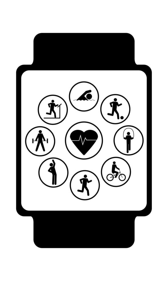 Fitness tracker with the image of modes for different sports. Vector illustration