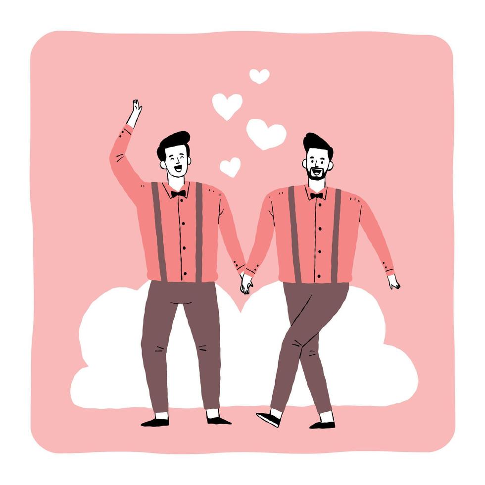 lovely men couple holding hand and walking together vector