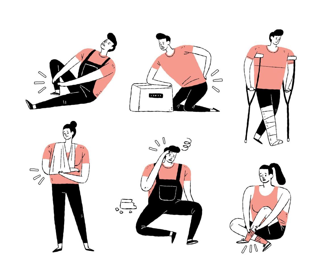 set of people in physical injuries vector