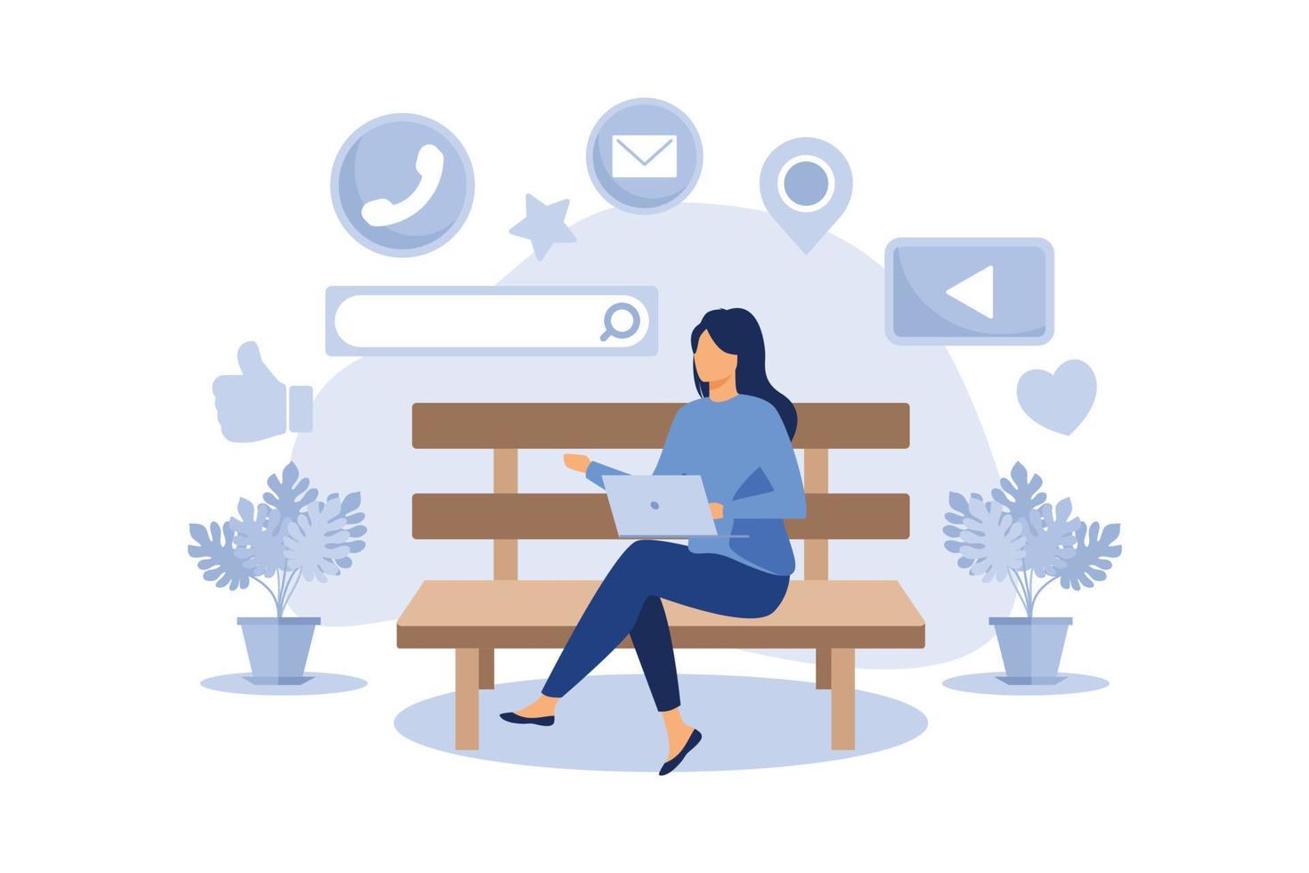 communication via the Internet, social networking, chat, video, news, messages, web site, search friends, mobile web graphics vector flat modern design illustration