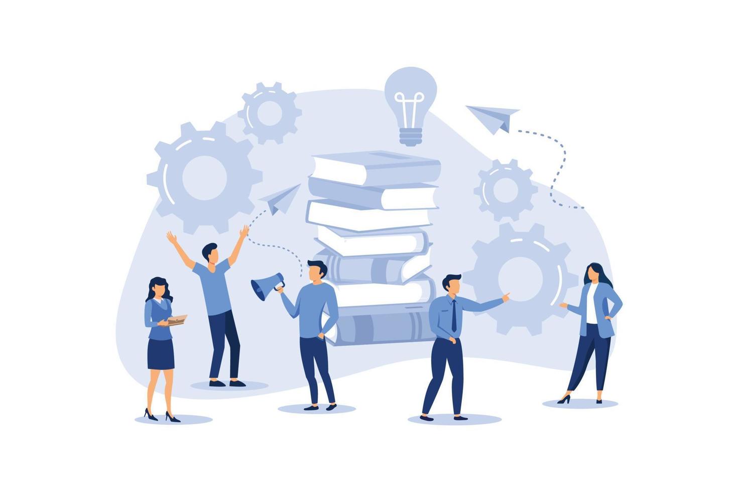 Business concept of vector illustration, little people links of mechanism, business mechanism, abstract background with gears, people are engaged in business promotion, strategy analysis ilustration