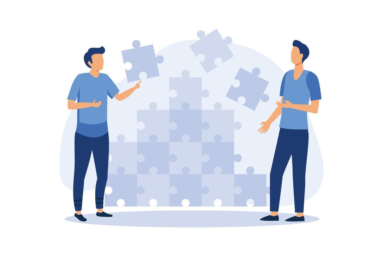 Business concept. Team metaphor. people connecting puzzle elements. Vector illustration flat design style. Symbol of teamwork, cooperation, partnership. flat design modern illustration
